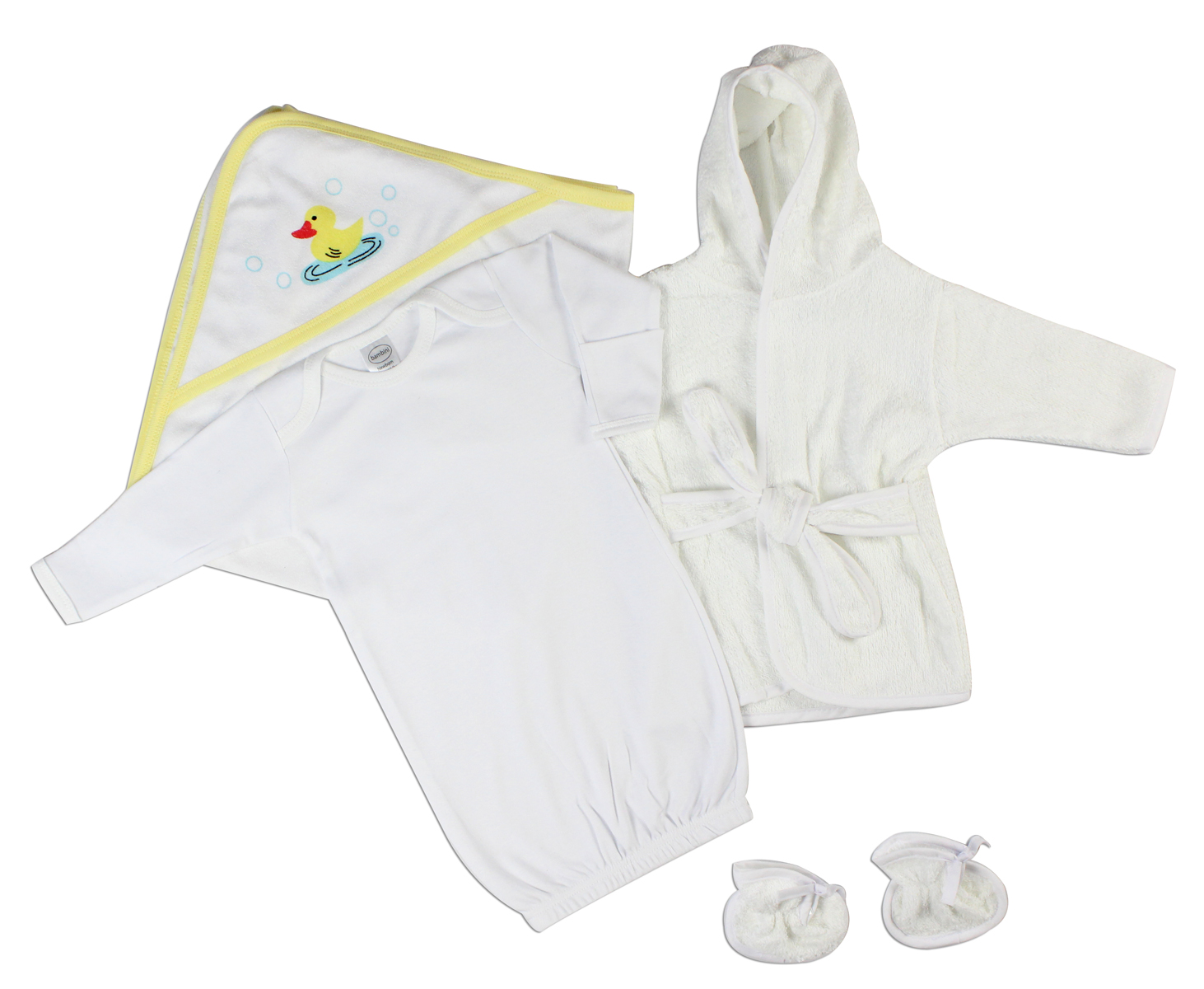 Bambini Ensemble de Layette 3 Pcs pour Nouveau-Né Neutre (Robe, Peignoir, Serviette à Capuche)