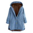 thumbnail image 1 of WEIYLL Fleece Jacket Women Solid Color Long Sleeve Zipper Hooded Long Warm Button Fashion Blue Fall Clothes Size S, 1 of 6
