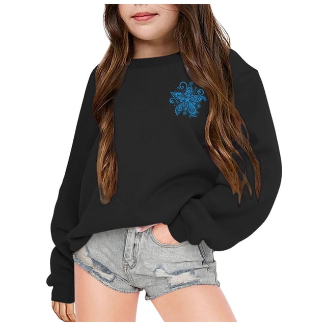 MEZZALL Sweat à Capuche à Manches Longues Imprimé Fleuri Mode Décontractée pour Filles, Noir, 7-8 Ans