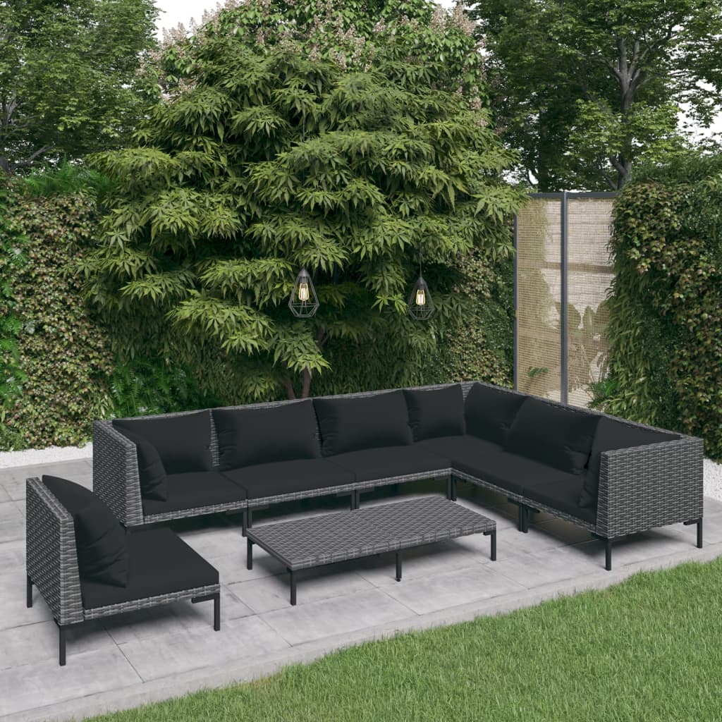 vidaXL Ensemble Salon de Jardin 8 Pcs avec Coussins, Résine Tressée, Gris Foncé