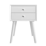 Giantex End Side Table Nightstand with Storage Drawer and Shelf, Wood Nightstand with 2-Drawers, Solid Wood Legs Living Room Bedroom Furniture