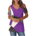 thumbnail image 2 of Soki Womens Tops Color Blocked Printed Short Sleeved V-Neck Off Shoulder Fashionable Summer Clothes, 2 of 6