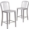 thumbnail image 1 of Commercial Grade 2 Pack 24" High Silver Metal Indoor-Outdoor Counter Height Stool with Vertical Slat Back, 1 of 9