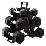 BalanceFrom 60 lb Ensemble de poids de hexagone enrobé de caoutchouc avec rack A, noir