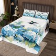 thumbnail image 1 of YST Girls Hydrangea Flower Queen Quilt Set Hummingbird Butterfly Bedspread Set,Blue Floral Coverlet Set Green Leaf Bedspreads & Coverlets Spring Blossoms Bedroom Decor,Lightweight 3 Piece, 1 of 4