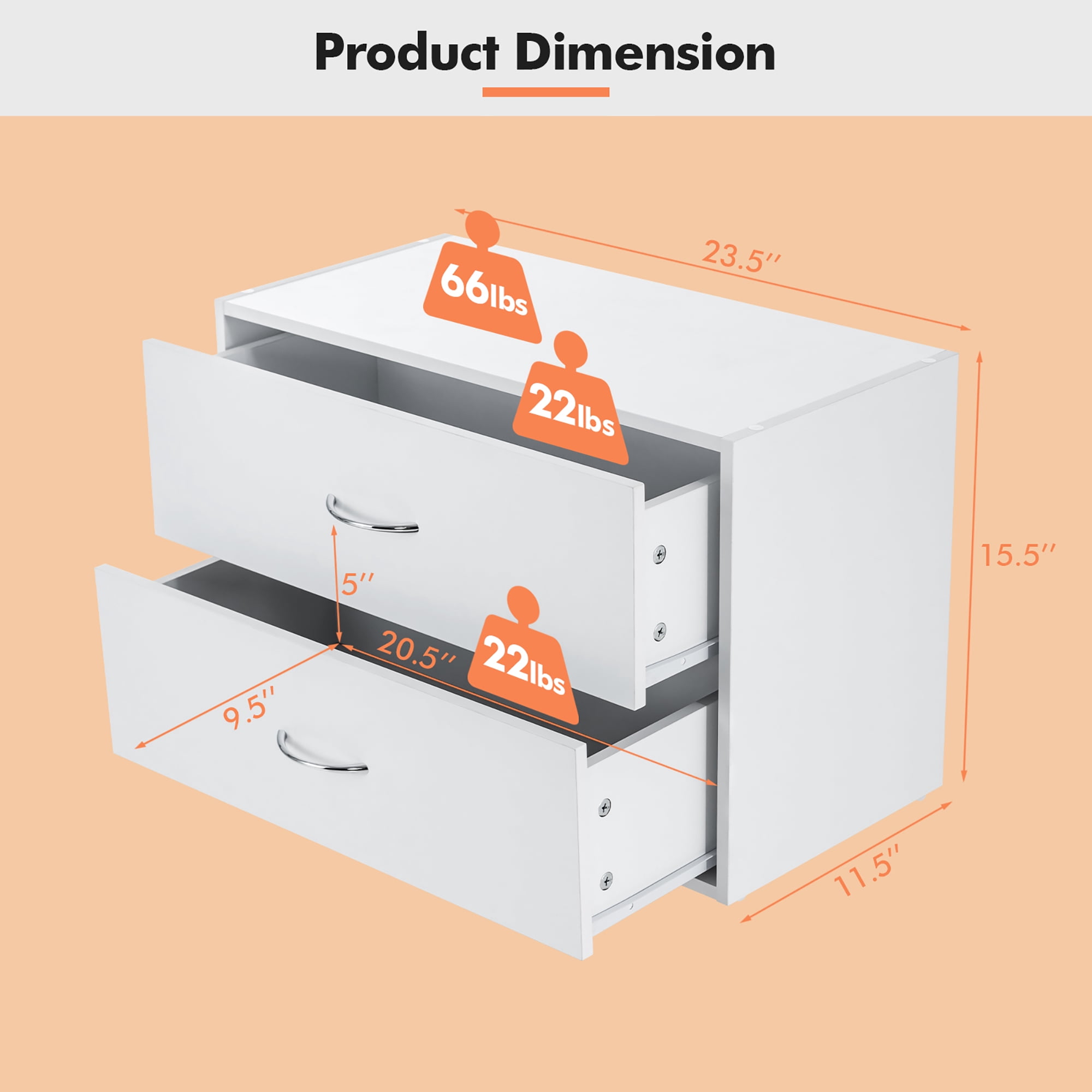 Costway 2-Drawer Dresser Stackable Horizontal Storage Organizer w