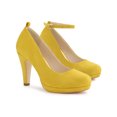 thumbnail image 1 of BLISSFUL STEP Chaussures pour Femmes Bout Rond Talon Aiguille Bride à la Cheville Escarpins Jaune 6, 1 of 8
