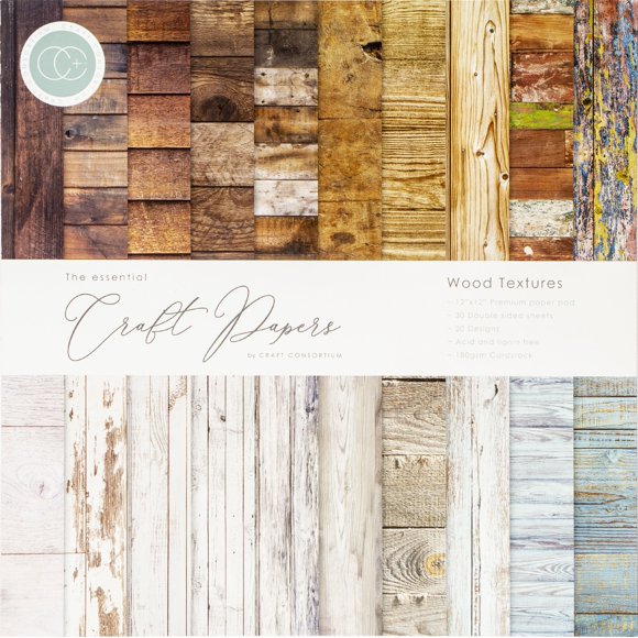 Craft Consortium Bloc-Notes en Papier Recto Verso 12"X12 Pouces 30/paquet - Textures Bois, 20 Modèles