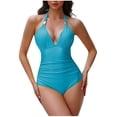 thumbnail image 1 of Jamicy One Piece Bathing Suits for Women Gift for Women Halter Tankini Swimsuit for Women Tummy Control Two Piece Bathing Suit V Neck Swimwear with Shorts, 1 of 3
