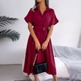 thumbnail image 4 of Mefallenssiah Robe Chemise Décontractée pour Femme à Col en V, Couleur Unie, Ample, à Nouer, 4 of 7