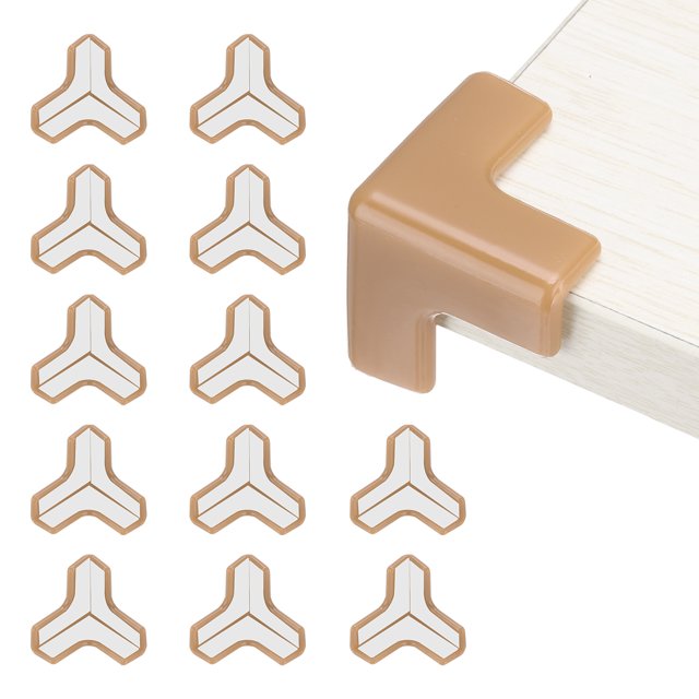 Uxcell Protecteurs d'Angle 12 Pcs Protecteurs d'Angle de Table Garde d'Angle de Meuble et Pare-Chocs de Bords (en Forme de T, Brun)