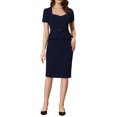 thumbnail image 1 of INSPIRE CHIC Women's Sweetheart Neck Ruffle Trim Short Sleeve Office Retro Sheath Dress Navy Blue S, 1 of 5