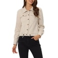 thumbnail image 1 of INSPIRE CHIC Veste en Faux Suède pour Femme à Col Pointu, Boutonnée, Courte, Sablée, Style Moto Biker, L Beige, 1 of 6