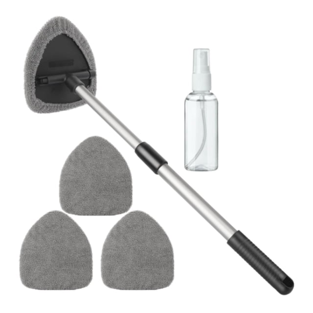 jinwen Auto Windshield Cleaning Tool Telescopic Handle with 3 Microfiber Pads Reusable for RV SUV Truck Aluminum Rod Multifunctional Grey Pads