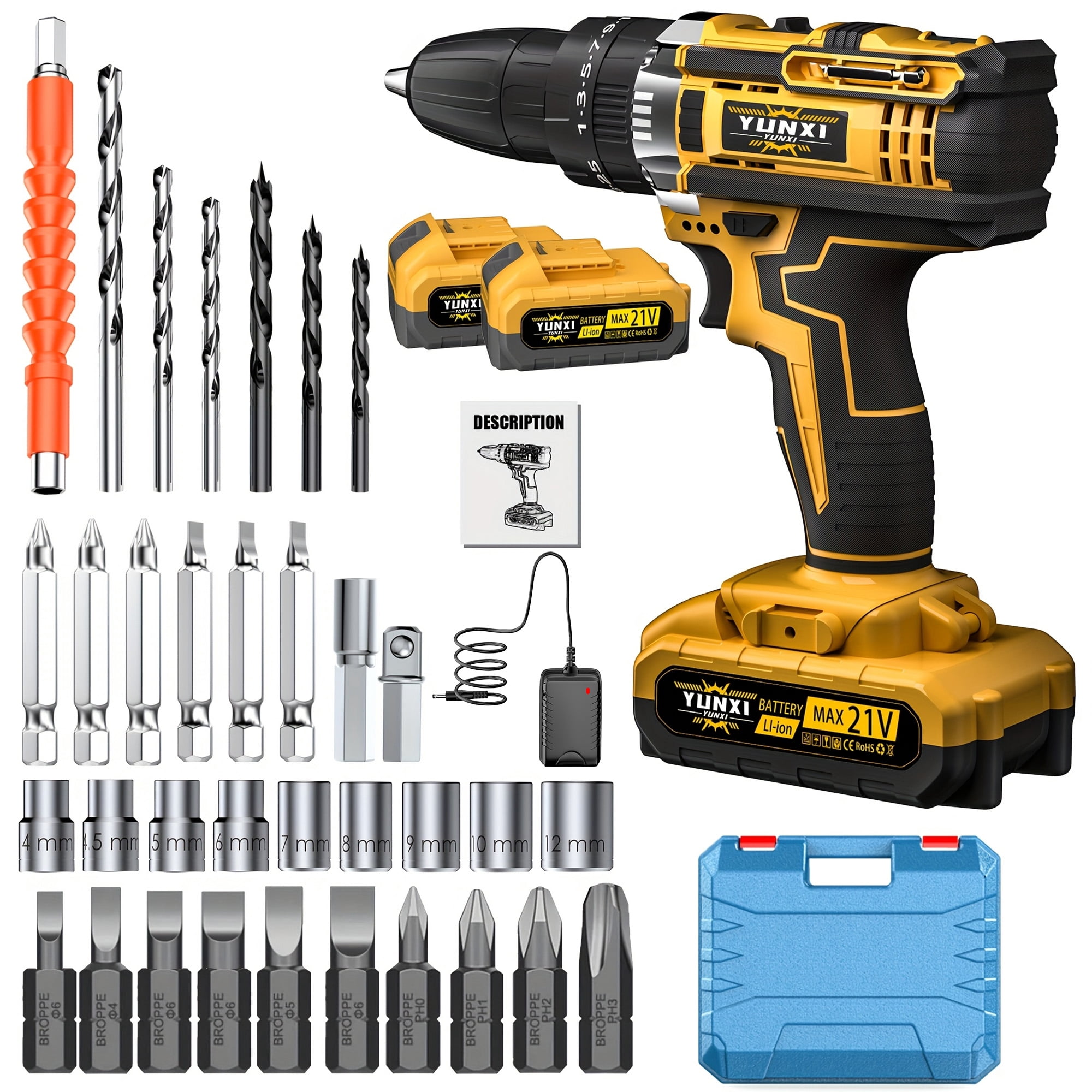 DGB Electric Cordless Drill, Portable Power Drill Driver, Handheld Screwdriver Tool for Home Repairs, DIY Projects, and Construction Tasks