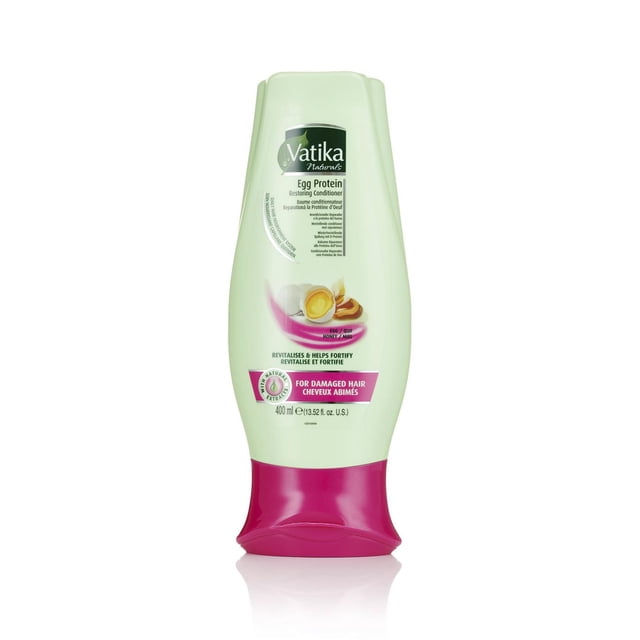 Dabur Vatika Naturals Revitalisant Réparateur de Protéines d'Oeuf en Bouteille Vert Pâle de 400 ml avec Bouchon Rabattable magenta, Enrichi de Protéines d'Oeuf et de Miel pour Revitaliser et Fortifier les Cheveux Abîmés, Convient à Tous les types de Cheveux et à l'Usage Quotidien.