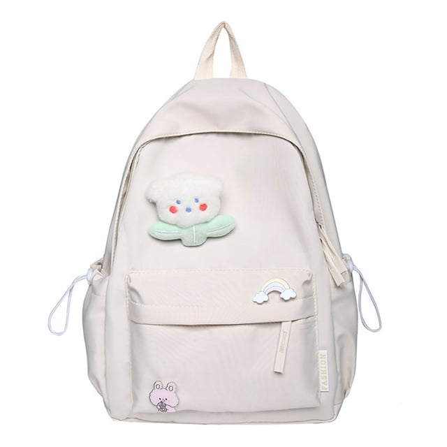 AMERTEER Sac à Dos Mode Simple Sac d'École Sac à Livres Multi-Poches Mignon pour Fille (Blanc)