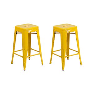 Vogue Furniture Direct 24" High Barstools Backless Yellow Metal Barstool Indoor-Oudoor Counter Height Stool with Square Seat, Set of 2 - VF1571019