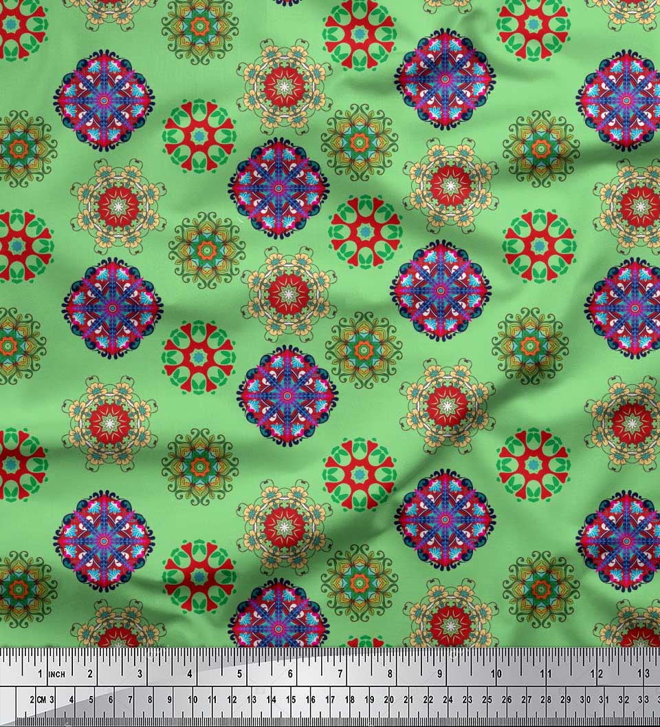 Soimoi Silk Fabric Mandala Kaleidoscope Print Fabric by Yard 42 Inch Wide