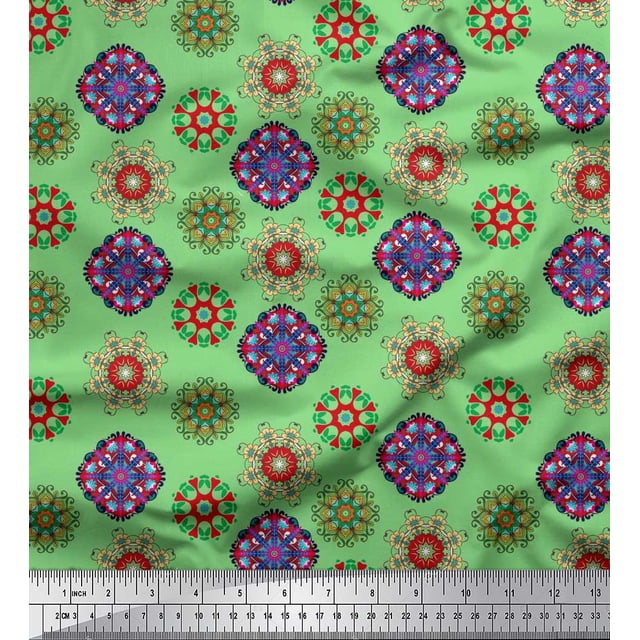 Soimoi Polyester Crepe Fabric Mandala Kaleidoscope Printed Fabric 1 Yard 42 Inch Wide