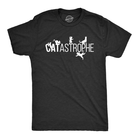 Mens Catastrophe T Shirt Funny Sarcastic Cat Kitten Joke Graphic Tee for Guys (Heather Black) - 3XL