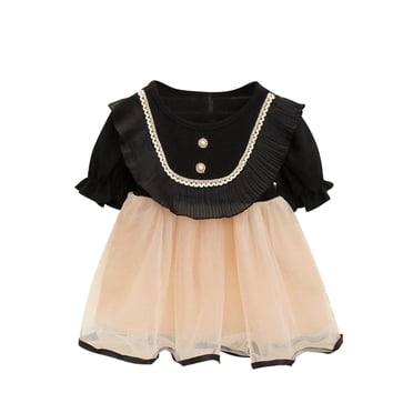 PEASKJP Baby Girls Dresses Pleated Waist Loose Casual Linen Midi Dress,Black 100