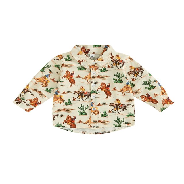 Chemises à Manches Longues Style Western avec Imprimé Vache pour Garçons