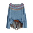 thumbnail image 1 of WTXUE Chandail Décontracté Léger Vintage Fair Isle pour Femmes, Manches Raglan, Col Rond, Tricoté, Imprimé Artistique, Chandails à Enfiler, Confortable et Chaud, Hauts d'Automne, Bohème Tendance, Western, Blouses de Bureau Décontractées, Bleu G, 1 of 4