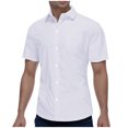 thumbnail image 1 of Men's Button Sleeve Lapel Short Sleeve Shirt - Polyester, Business Casual, Solid Color, Comfort Fit, 1 of 7