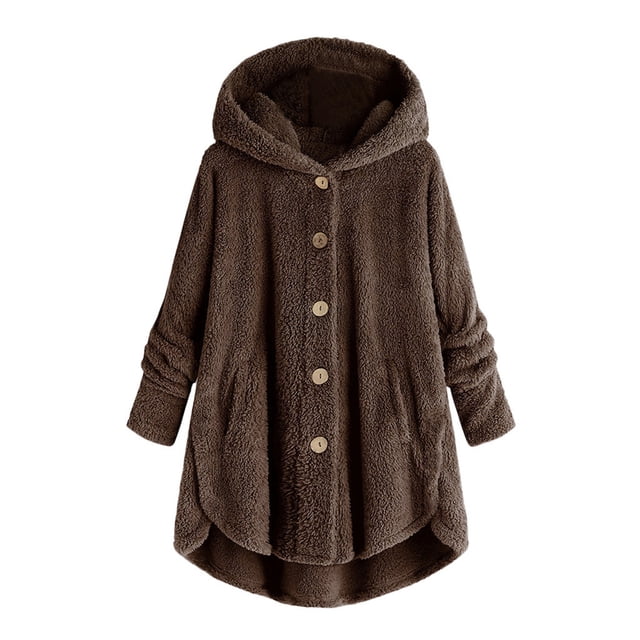 XZNGL Plus Size Tops for Women Plus Size Button Plush Tops Hooded Loose Cardigan Wool Coat Winter Jacket Womens Plus Size Tops Plus Size Womens Tops Plus Size Cardigans for Women