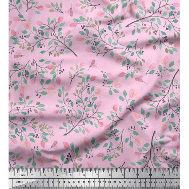 Soimoi Silk Fabric Leaves Decor Fabric Printed Yard 42 Inch Wide