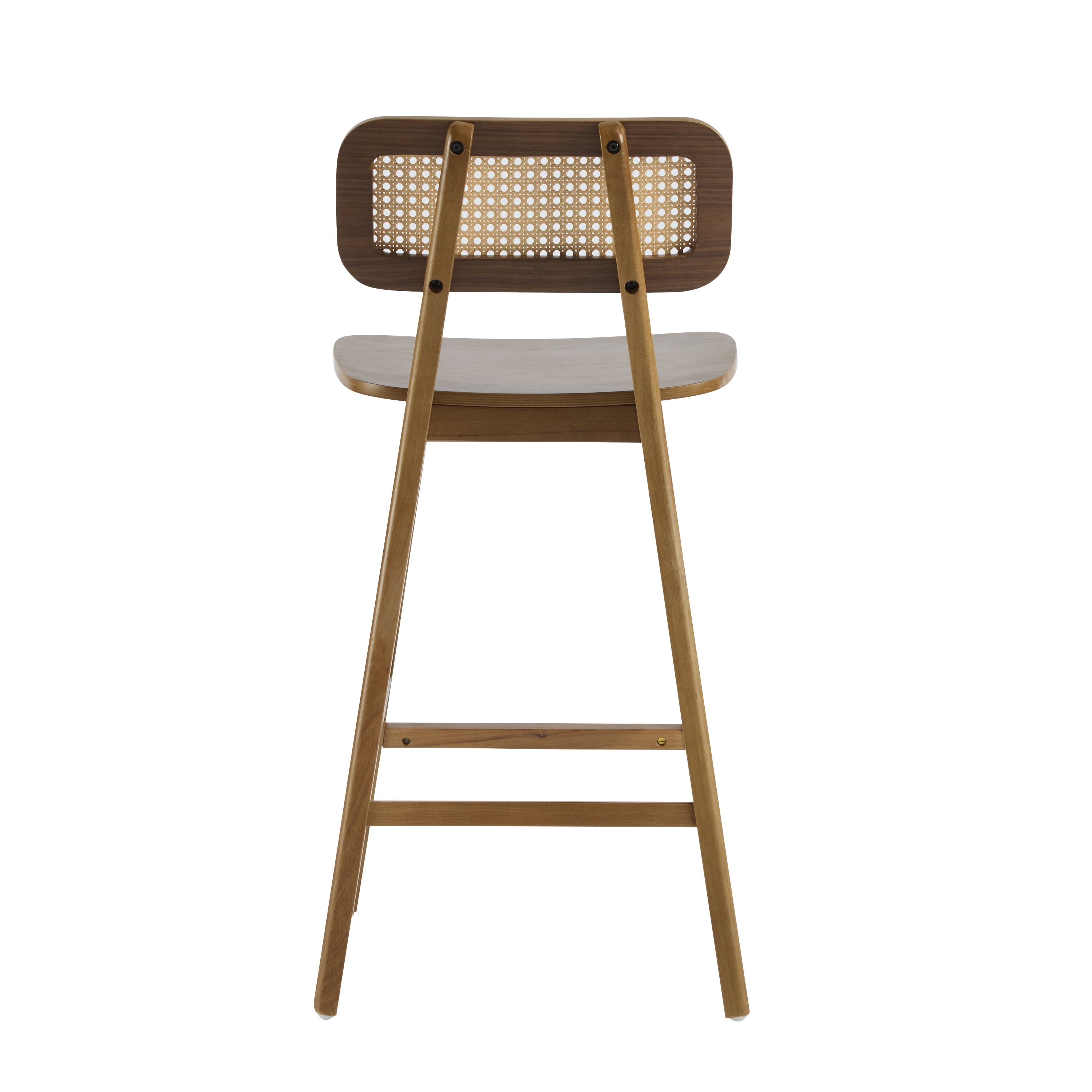 Ensemble de 2 tabourets de bar modernes Bari de Noble House, dossier en rotin, structure en bois, noyer