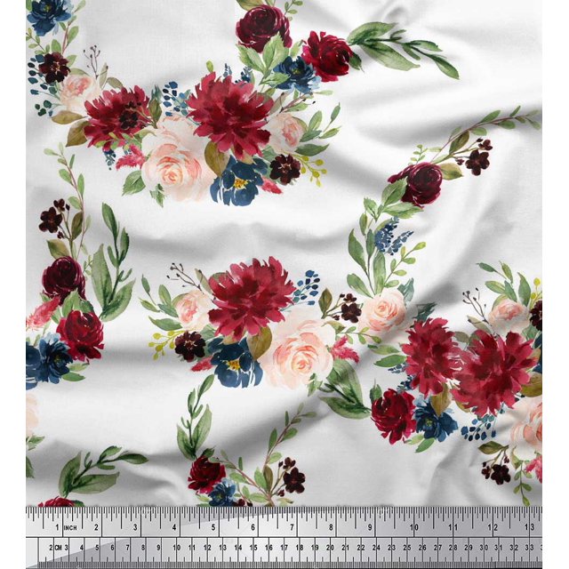 Soimoi White Heavy Canvas Fabric Ranunculus & Penoy Floral Print Fabric Prints By the Yard 58 Inch Wide
