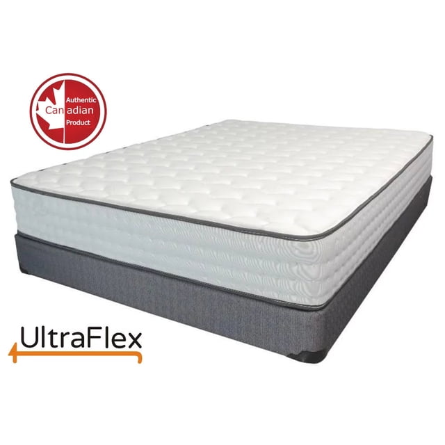 Ultraflex Glory 10" Queen Heavy Duty Orthopedic Hybrid Mattress with HDCoil Pocket Springs, featuring a medium-firm comfort level, luxurious fabric cover, and quilted top. Designed for pressure relief and multi-posture support, it includes CertiPUR-US certified foam encasement and edge-to-edge comfort. Proudly crafted in Canada with eco-friendly materials.