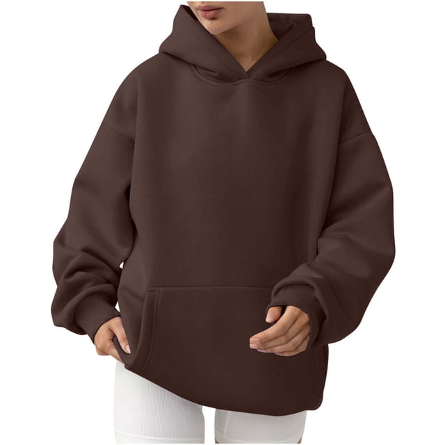 MeetoTime Women's Oversized Sweatshirt Fall Lightweight Long Sleeve Hoodie Fleece Pocket Pullover Tops