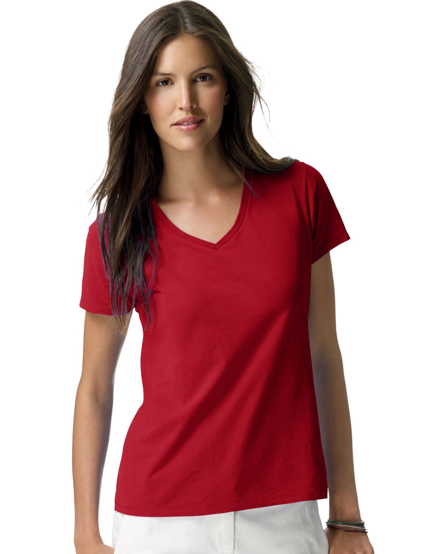 Hanes Womens Nano-T V-Neck T-Shirt, XS, MR