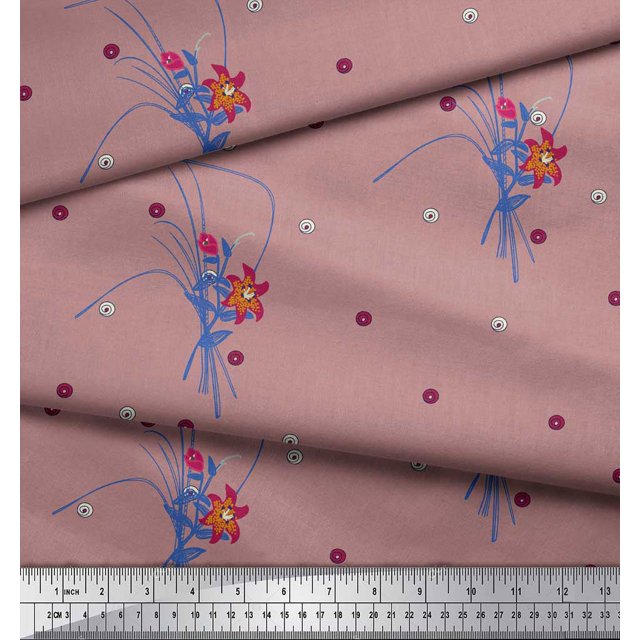 Soimoi Rayon Fabric Leaves & Lily Floral Print Fabric by the Yard 42 Inch Wide
