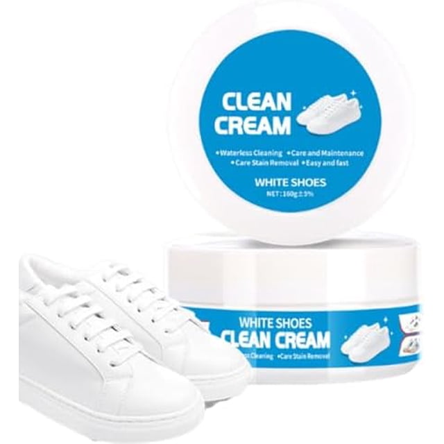White Shoe Cleaner Cream, Multipurpose No-Rinse Cleaning Solid with Sponge for Leather, Sneakers, Silicone & Car Interiors