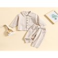 thumbnail image 2 of POINTERTECK Toddler Baby Boy Cotton Linen Pants Set Solid Color Long Sleeve Button Down T-Shirt Tops Pants Fall Clothes Outfit, 2 of 7