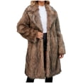 thumbnail image 2 of LSLJS Womens Ladies Warm Faux Furry Long Coat Jacket Winter Solid V-neck Outerwear, 2 of 6