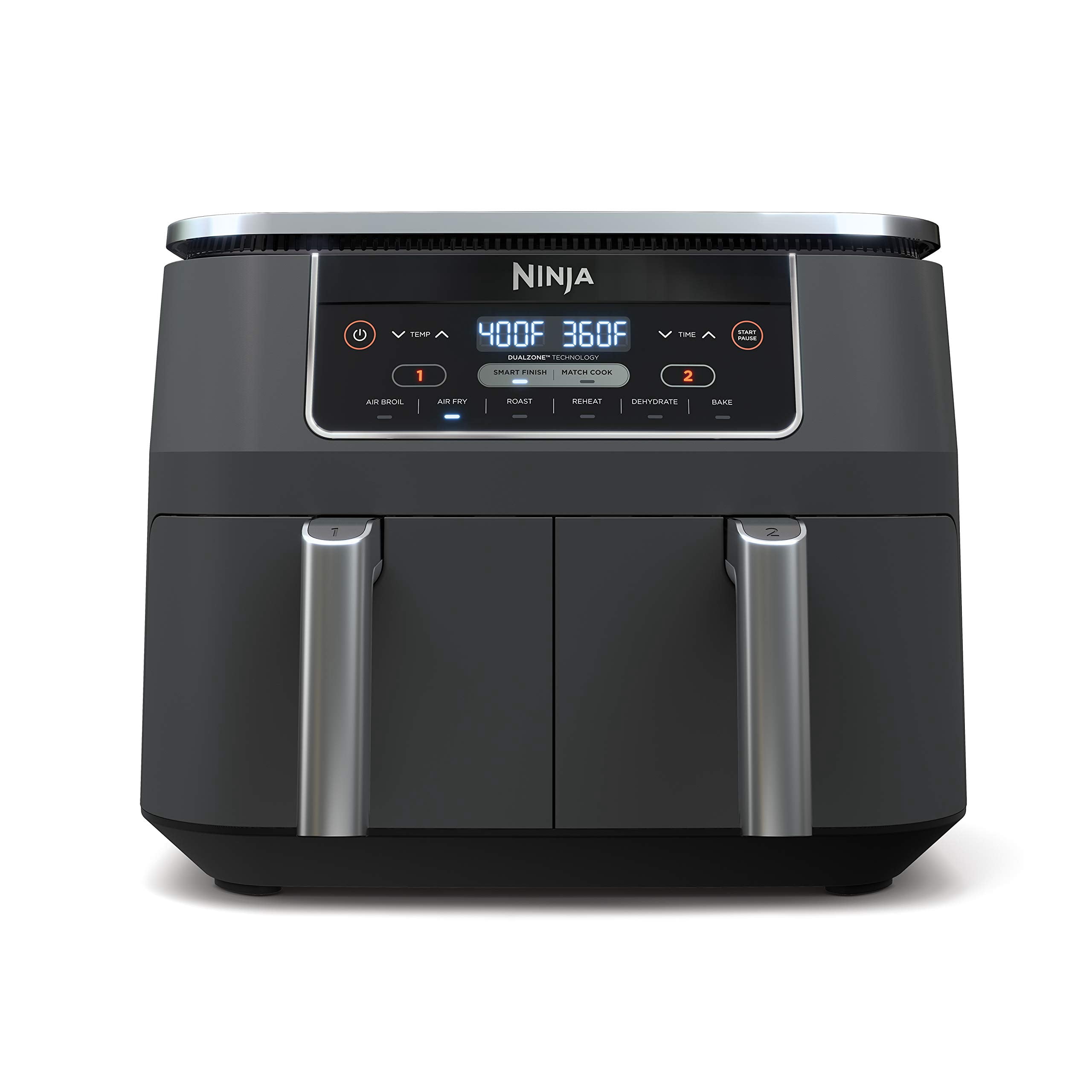 Ninja Foodi 8 Quart 2-Basket Air Fryer, Grey - DualZone Technology, Smart Finish