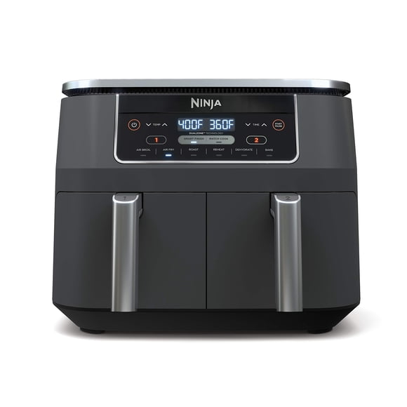 Ninja Foodi Friteuse à Air Chaud à 2 Paniers de 8 Pintes, Grise - Technologie DualZone, Finition Intelligente