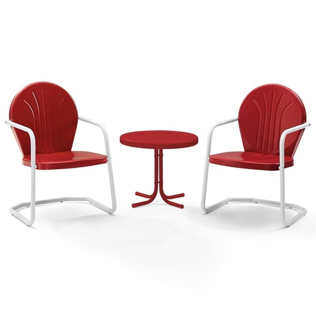 Crosley Furniture Griffith Ensemble de Conversation pour Patio en Métal Rond de 22 Pouces, 3 Pcs, Rouge