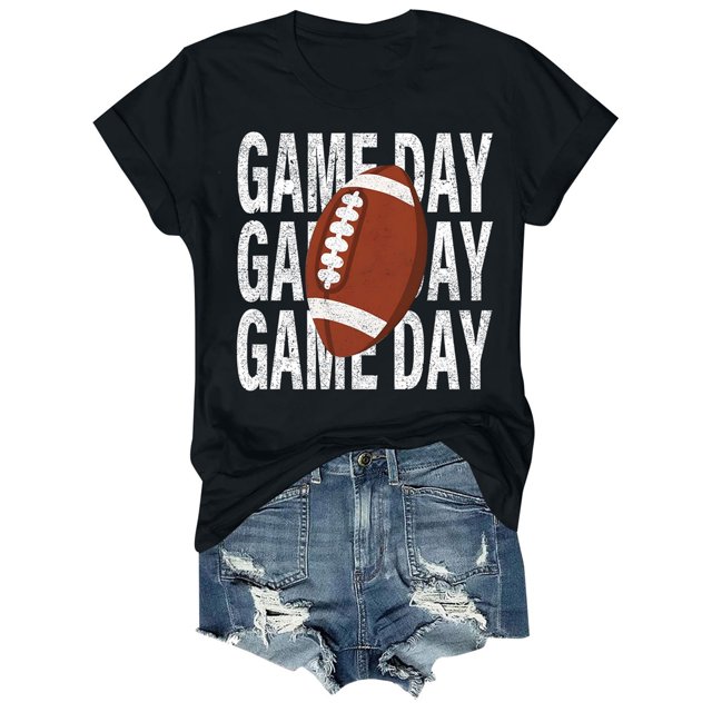 Charmgo Haut pour Femmes Tendance pour Jour de Match T-Shirts pour Femmes T-Shirt Imprimé 2D à Manches Courtes Col Rond T-Shirt Mode Léger Doux Tenue Décontractée Vêtements pour Femmes Football Noir m