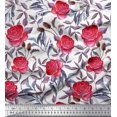 thumbnail image 1 of Soimoi Tissu Poly Georgette Feuilles & Roses Imprimé Tissu d'Artisanat au Mètre 52 Pouces de Large, 1 of 3