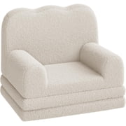 Eastvita Safe 2-in-1 Couch - Convertible Teddy Fleece Fabric Toddler Sofa Chair/Soft Fold-Out Couch Lounger for - Comfy Sofa Bed for Playroom/Nursery (White/Birthday Gift)