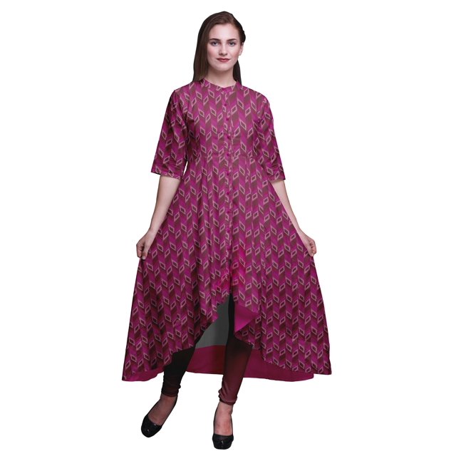 Bimba Kurtis Indiennes Roses à Chevrons Géométriques Imprimés pour Femmes, Tenue de Fête, Longue Anarkali Kurta Kurti Indienne-Xx-Grand