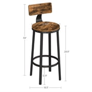 VASAGLE Bar Stools Set of 2, Counter Stools, Bar Chairs with Backrest, 28.7-inch Tall Seat, Rustic Brown and Black