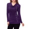 thumbnail image 3 of INSPIRE CHIC Haut Froncé à Col Bénitier pour Femme à Manches Longues avec Boutons Décoratifs pour Tenue Décontractée TG Violet, 3 of 6