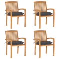 thumbnail image 1 of vidaXL Stacking Garden Chairs with Cushions 4 pcs Solid Teak Wood, 1 of 5